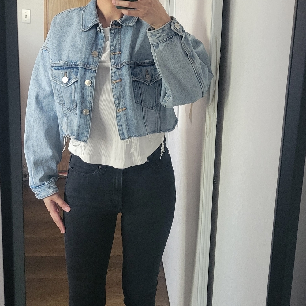 Zara Light Blue Cropped Denim Jacket